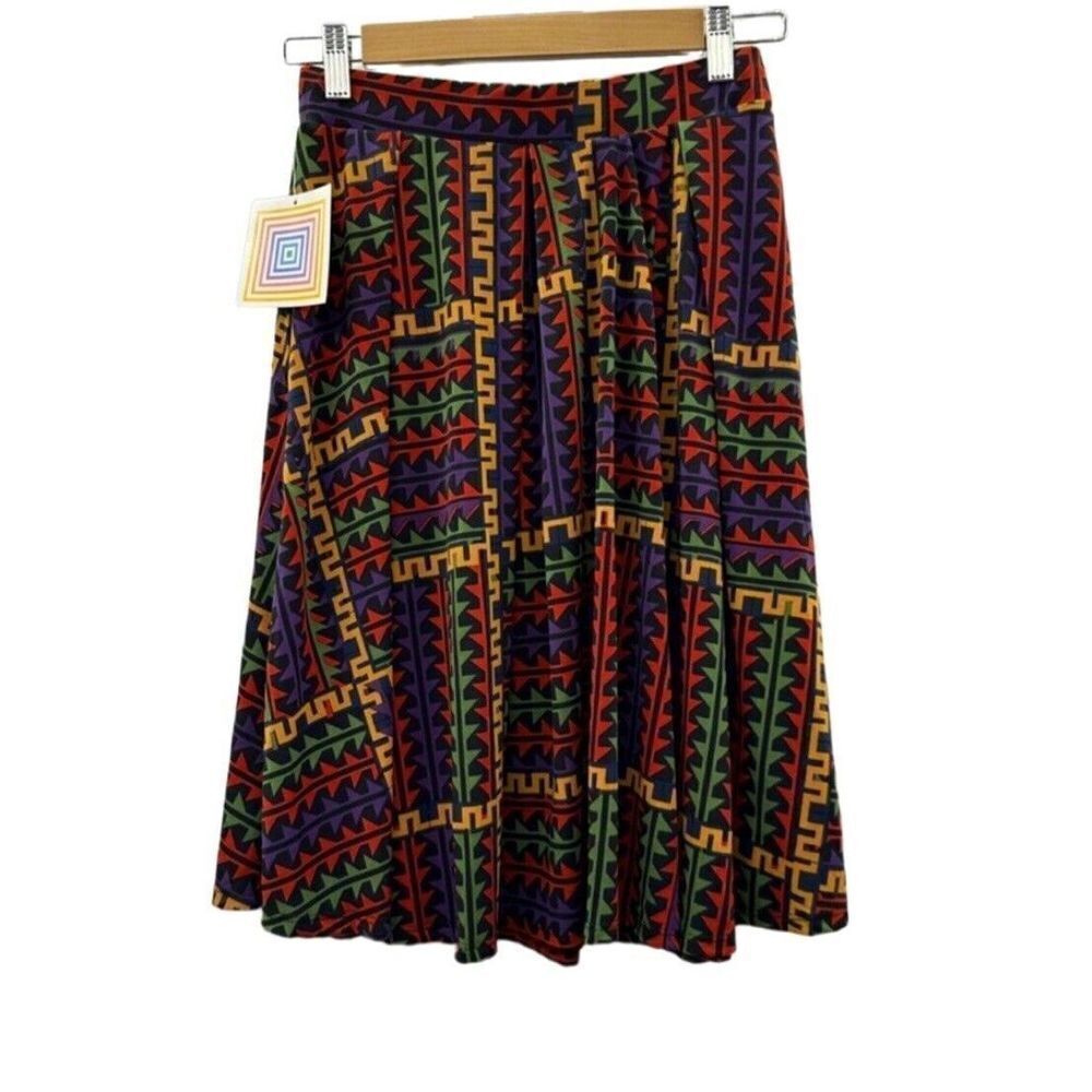LuLaRoe Madison Skirt Large Geometric Aztec Colorful Design A Line Pleated Skirt